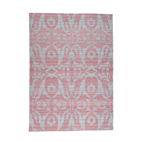 Shahbanu Rugs Hand-woven Pink/Grey Pure Wool Reversible Kilim Flat Weave Oriental Rug (10'0 x 14'0)
