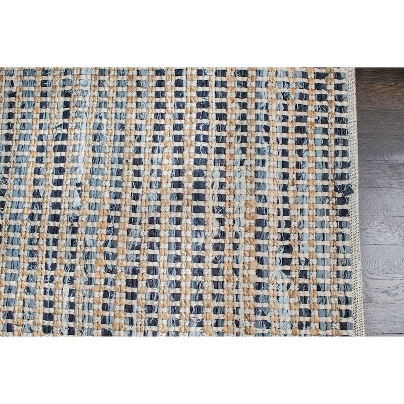 Jani Billy Tan/Blue Jute, Denim and Cotton Rug - Durango Design, 8' x 10' Feet Area Rug