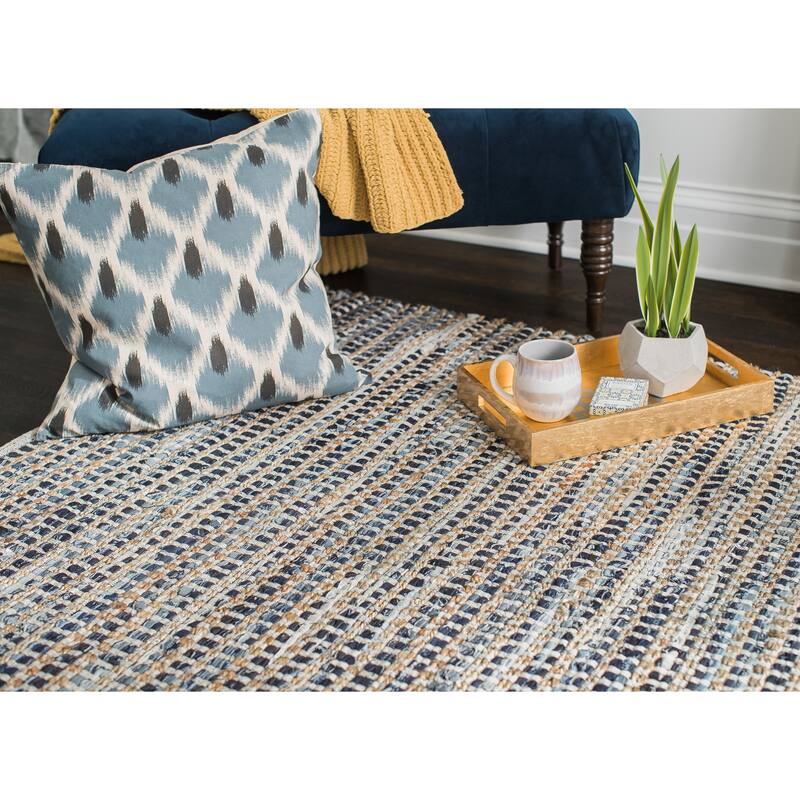 Jani Billy Tan/Blue Jute, Denim and Cotton Rug - Durango Design, 8' x 10' Feet Area Rug