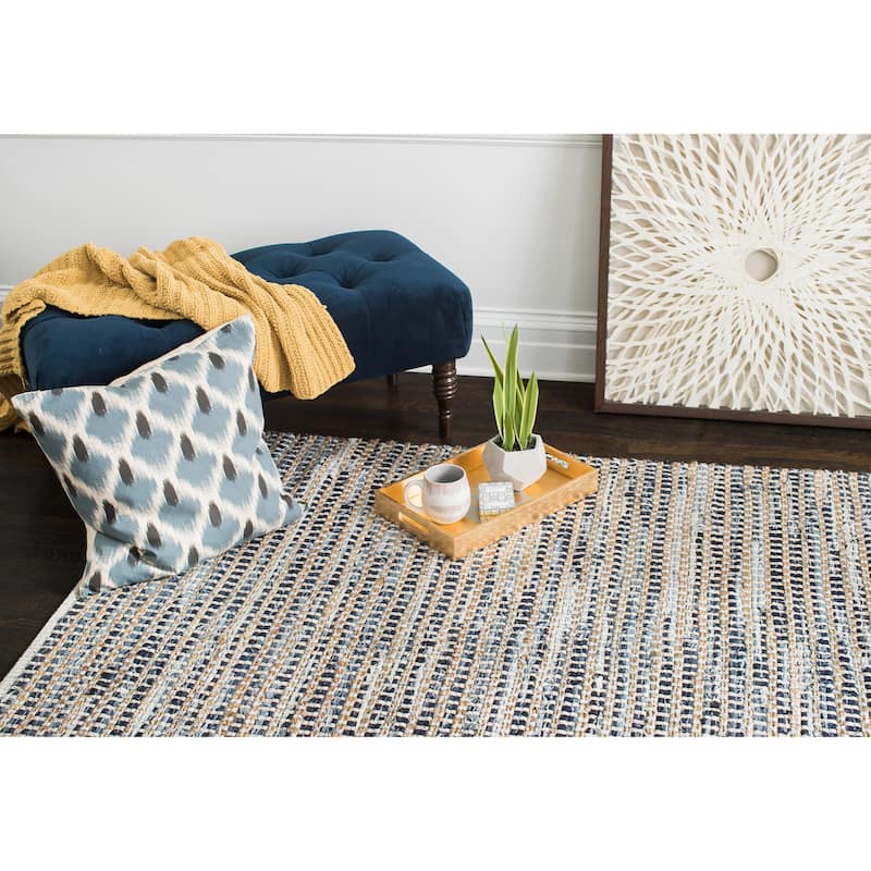 Jani Billy Tan/Blue Jute, Denim and Cotton Rug - Durango Design, 8' x 10' Feet Area Rug