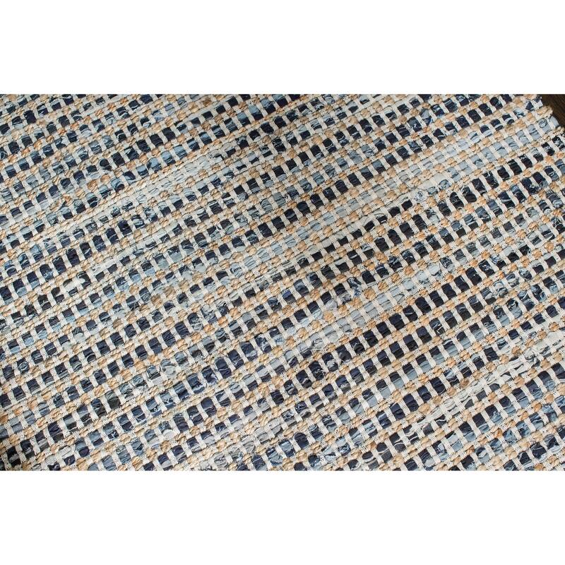 Jani Billy Tan/Blue Jute, Denim and Cotton Rug - Durango Design, 8' x 10' Feet Area Rug