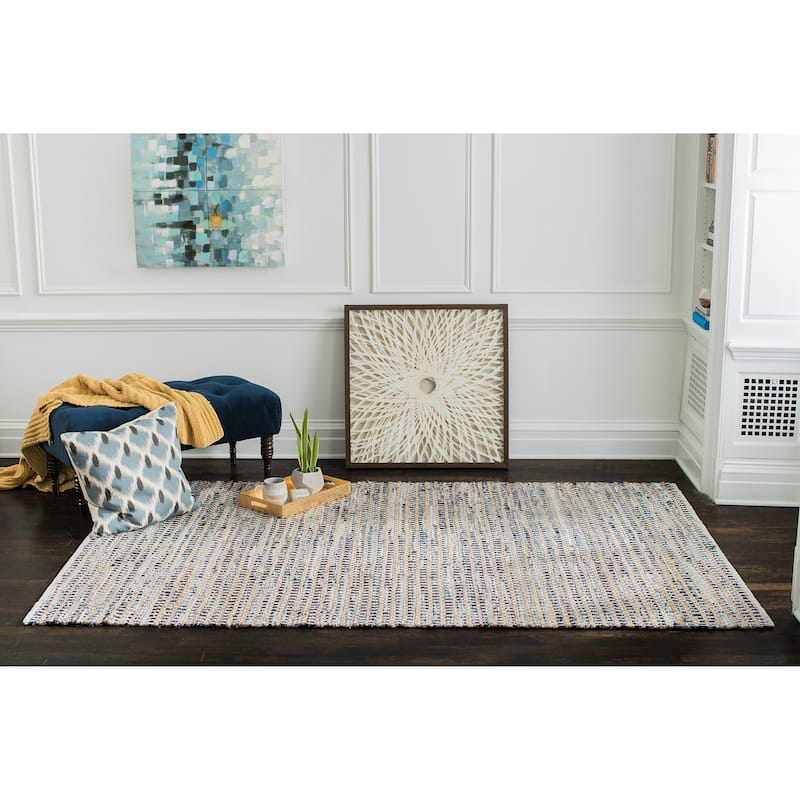 Jani Billy Tan/Blue Jute, Denim and Cotton Rug - Durango Design, 8' x 10' Feet Area Rug