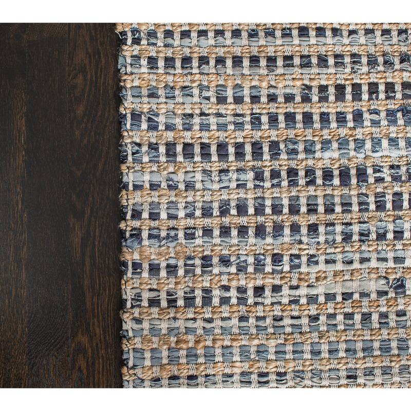 Jani Billy Tan/Blue Jute, Denim and Cotton Rug - Durango Design, 8' x 10' Feet Area Rug