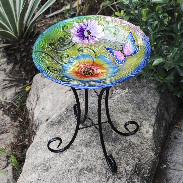 Shop Butterfly with Flower Bird Bath with Stand - Free 