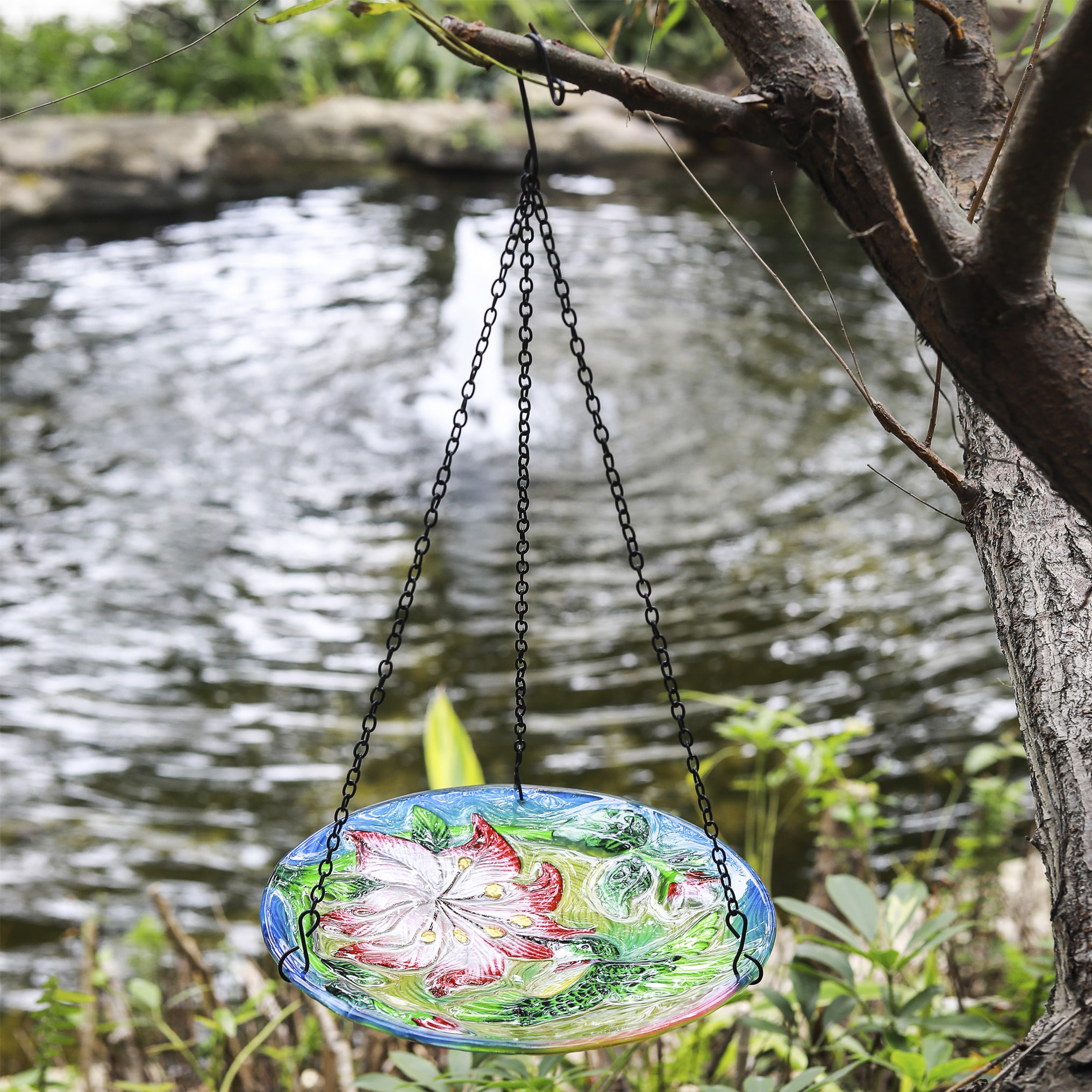 Shop Hummingbird With Flower Hanging Bird Feeder Free Shipping