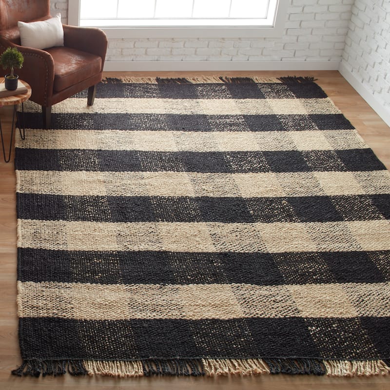Jani Bluff Black and Ivory Plaid Jute Rug - Glen Design, 8' x 10' Feet Area Rug