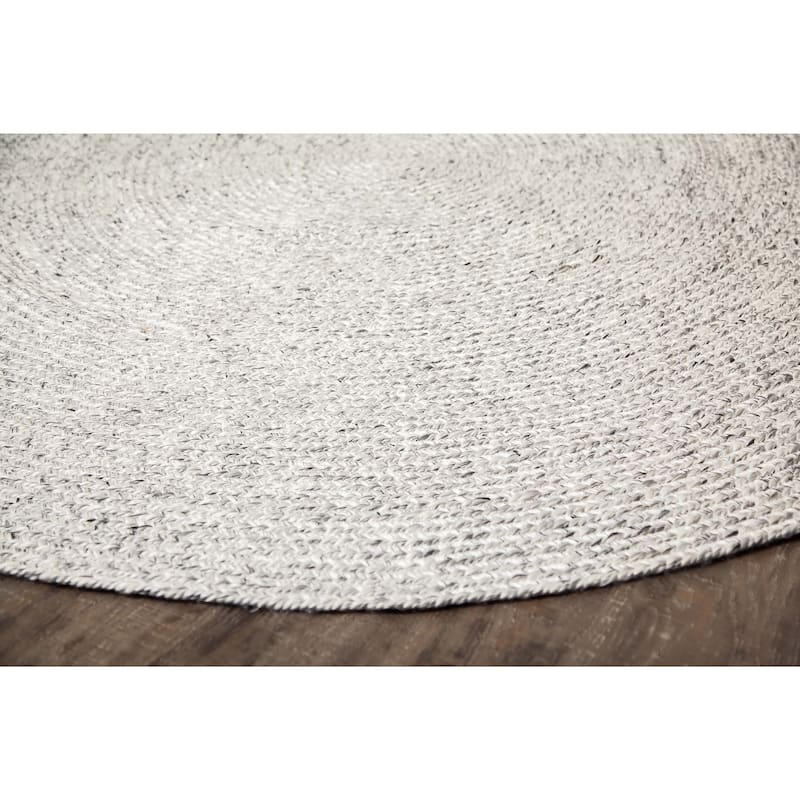 Jani Como Ivory Upcycled Fiber and Cotton Round Rug - Cosmos Design, 6' Feet, Gray/Ivory Durable Carpet