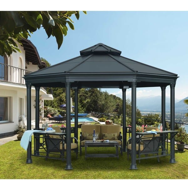 Sunjoy Lola Octagonal Hard Top Black Top Gazebo Overstock 15313443