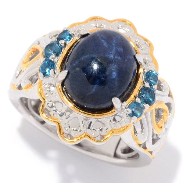 Michael Valitutti Palladium Silver Star Sapphire & London Blue Topaz Ring