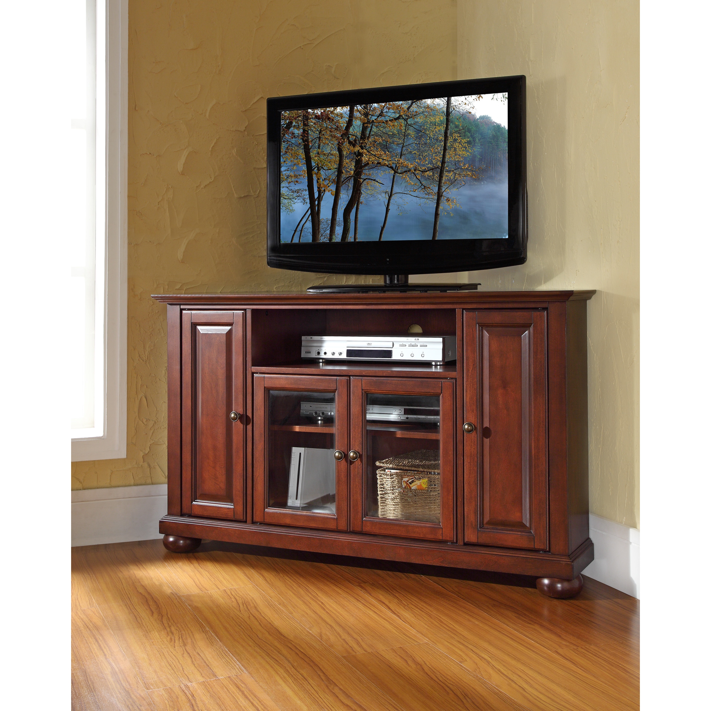 Crosley Alexandria 48" Corner TV Stand in Vintage Mahogany