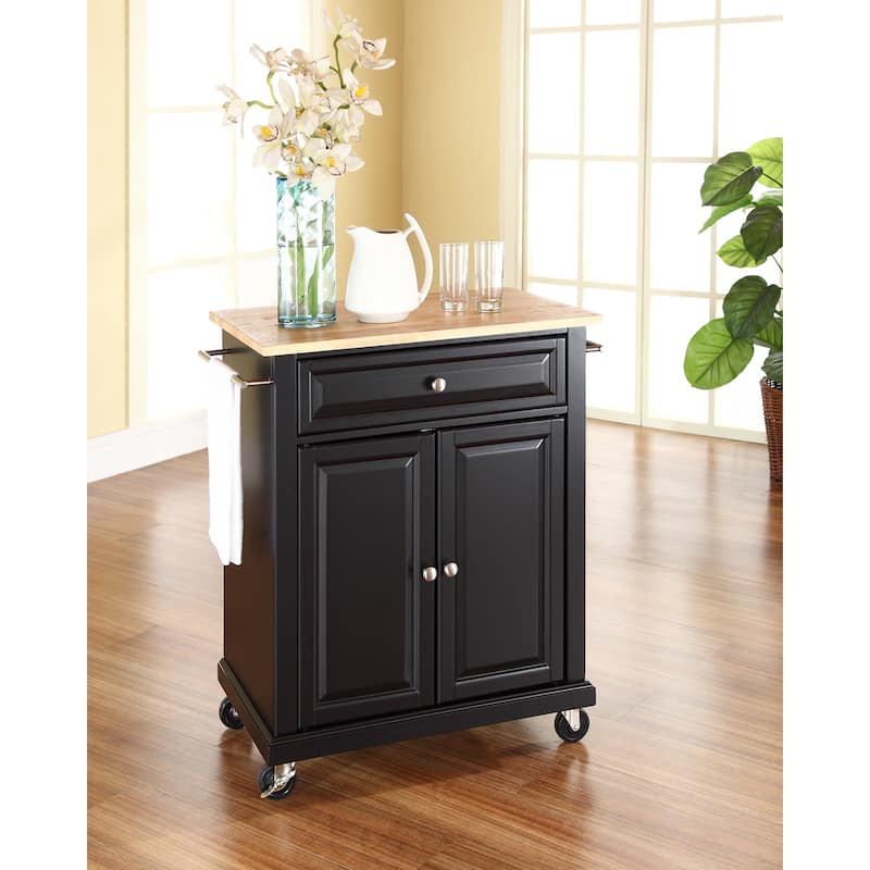 Crosley Black Wood Portable Kitchen Cart/Island with Natural Wood Top - 31"W x 18"D x 35.5"H