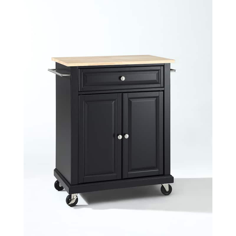 Crosley Black Wood Portable Kitchen Cart/Island with Natural Wood Top - 31"W x 18"D x 35.5"H