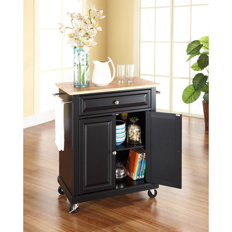 Crosley Black Wood Portable Kitchen Cart/Island with Natural Wood Top - 31"W x 18"D x 35.5"H