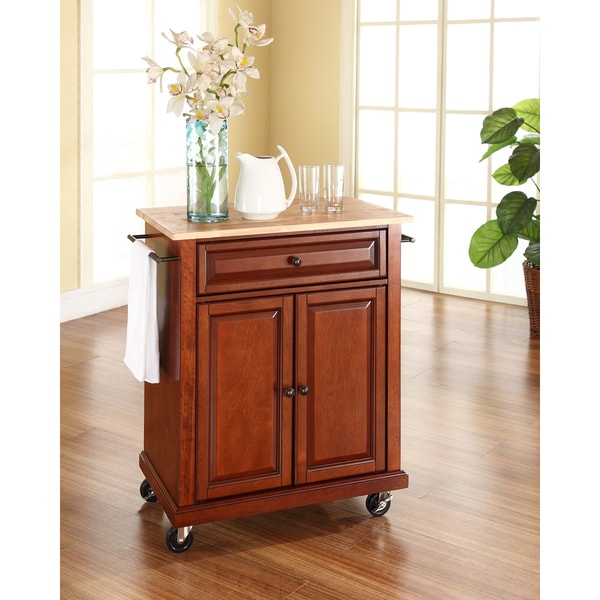Natural Wood Classic Cherry Finish Top Portable Kitchen Cart and Island ...