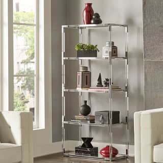 Bookshelves Bookcases For Less Clearance Liquidation Cyrus Clear Chrome Corner Mirrored Shelf Bookcase By Inspire Q Bold