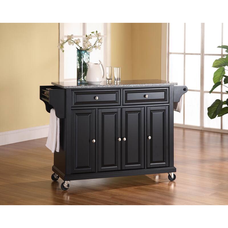 Crosley Black Solid Granite Top Kitchen Cart/Island - 18"d x 51.5"w x 36"h