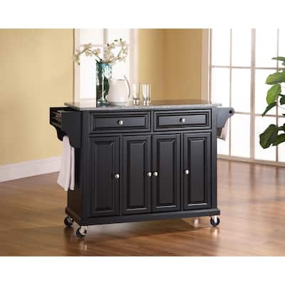 Crosley Black Solid Granite Top Kitchen Cart/Island - 18"d x 51.5"w x 36"h