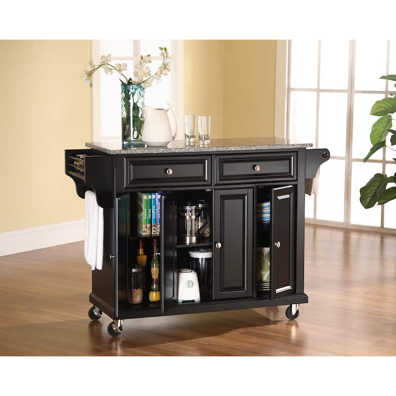 Crosley Black Solid Granite Top Kitchen Cart/Island - 18"d x 51.5"w x 36"h