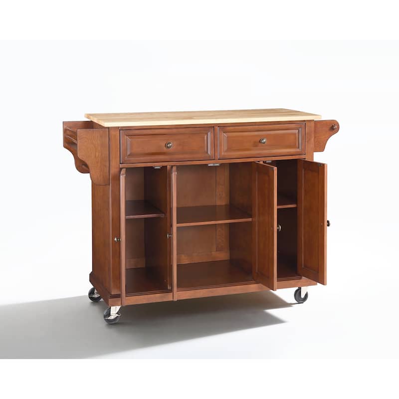 Crosley Full Size Natural Wood Top Kitchen Cart/ Island in Classic Cherry Finish - 18"d x 51.5"w x 36"h