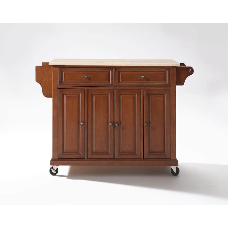 Crosley Full Size Natural Wood Top Kitchen Cart/ Island in Classic Cherry Finish - 18"d x 51.5"w x 36"h