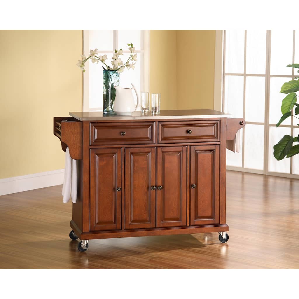 Crosley Stainless Steel Top Classic Cherry Finish Kitchen Cart/Island - 18"d x 51.5"w x 36"h