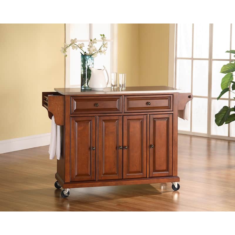 Crosley Stainless Steel Top Classic Cherry Finish Kitchen Cart/Island - 18"d x 51.5"w x 36"h