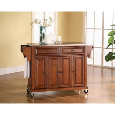 Crosley Stainless Steel Top Classic Cherry Finish Kitchen Cart/Island - 18"d x 51.5"w x 36"h
