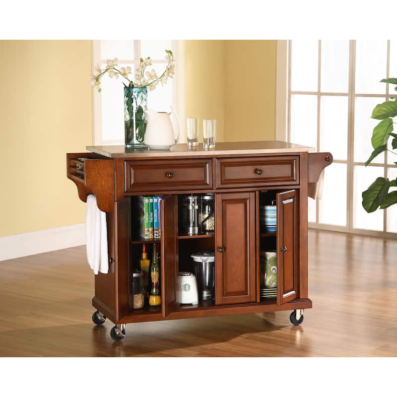 Crosley Stainless Steel Top Classic Cherry Finish Kitchen Cart/Island - 18"d x 51.5"w x 36"h