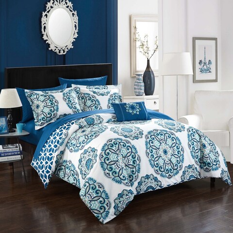 Porch & Den Prowers 8-piece Blue Reversible Bed in a Bag Comforter Set