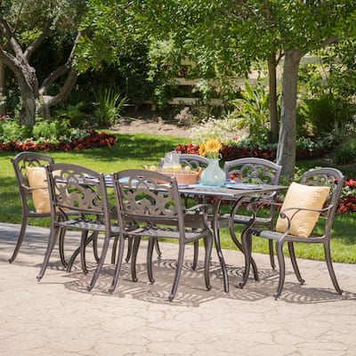 Austin Outdoor 7-piece Cast Aluminum Rectangle Dining Set by Christopher Knight Home