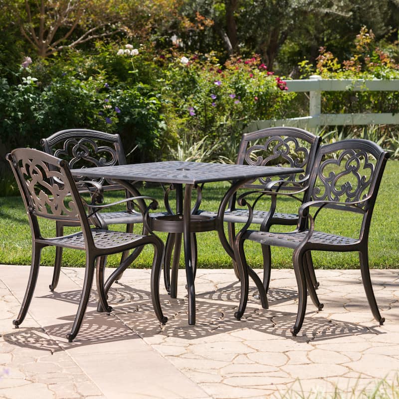Austin Outdoor 5-piece Cast Aluminum Square Dining Set by Christopher Knight Home