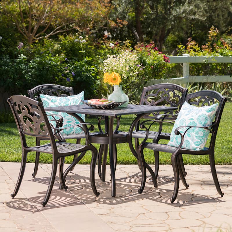 Austin Outdoor 5-piece Cast Aluminum Square Dining Set by Christopher Knight Home