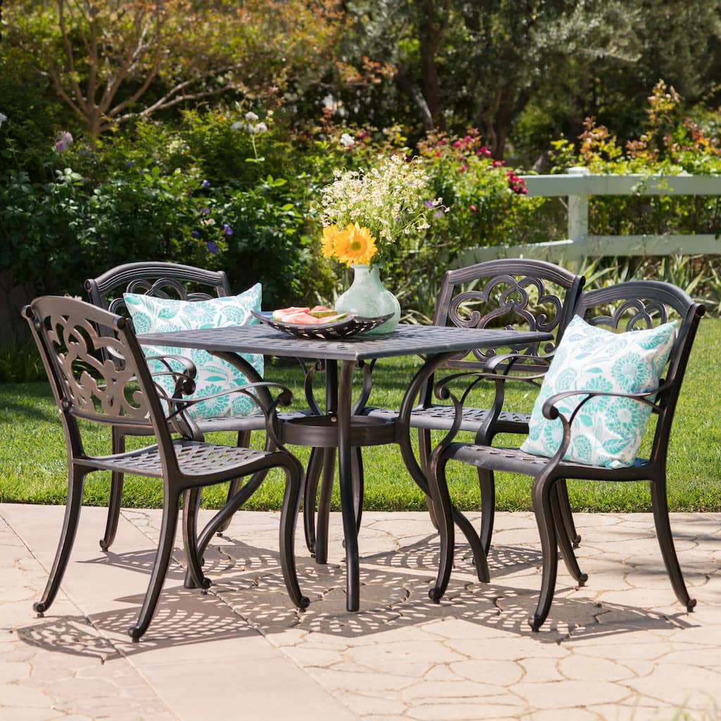 Austin Outdoor 5-piece Cast Aluminum Square Dining Set by Christopher Knight Home
