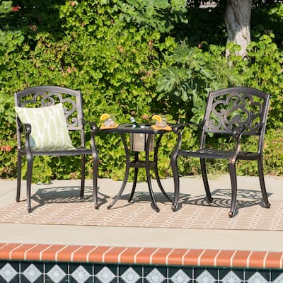 Austin Outdoor 3-piece Cast Aluminum Square Bistro Set by Christopher Knight Home