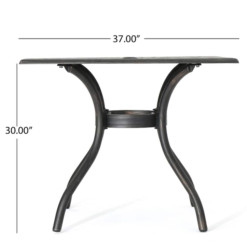 Austin Outdoor Cast Aluminum Square Dining Table with Umbrella Hole by Christopher Knight Home - 37.00 "W x 37.00 "L x 30.00 "H