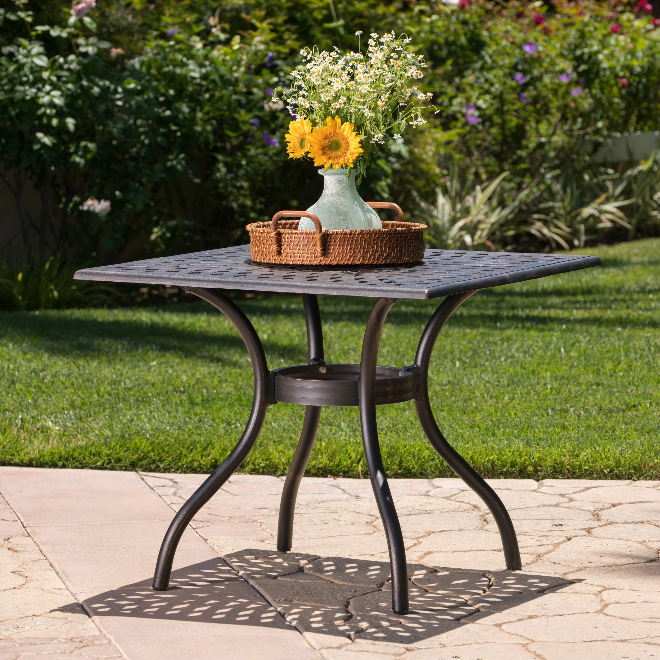 Austin Outdoor Cast Aluminum Square Dining Table With Umbrella Hole Austin Outdoor Cast Aluminum Square Dining Table With Umbrella Hole By