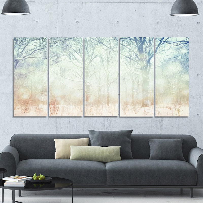 Designart "Winter with Foggy Forest" Landscape Canvas Wall Artwork Print - Multi-color