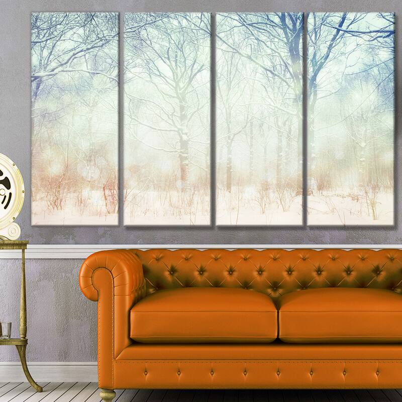 Designart "Winter with Foggy Forest" Landscape Canvas Wall Artwork Print - Multi-color