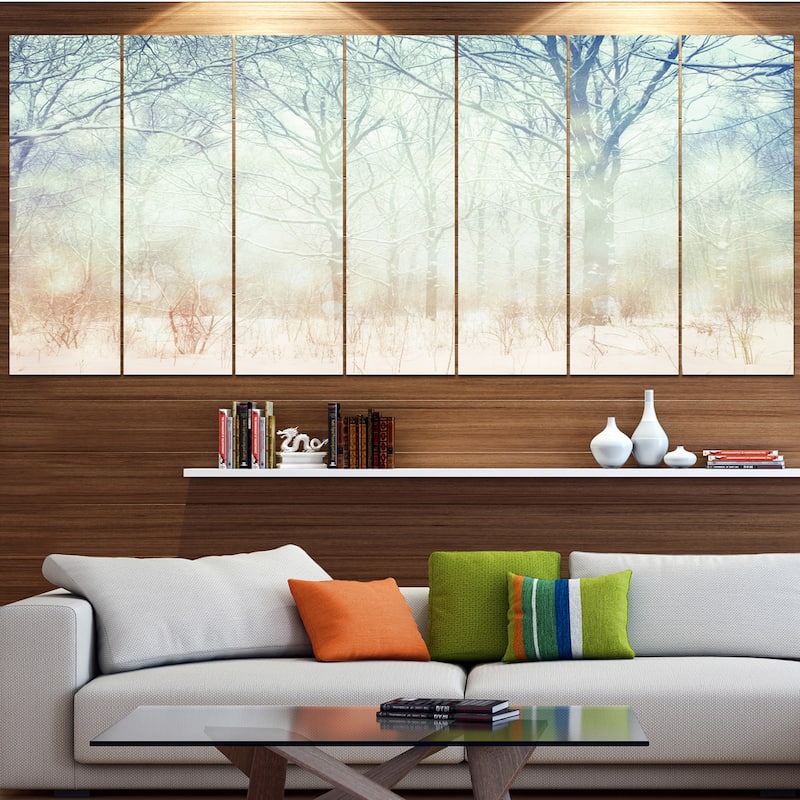 Designart "Winter with Foggy Forest" Landscape Canvas Wall Artwork Print - Multi-color
