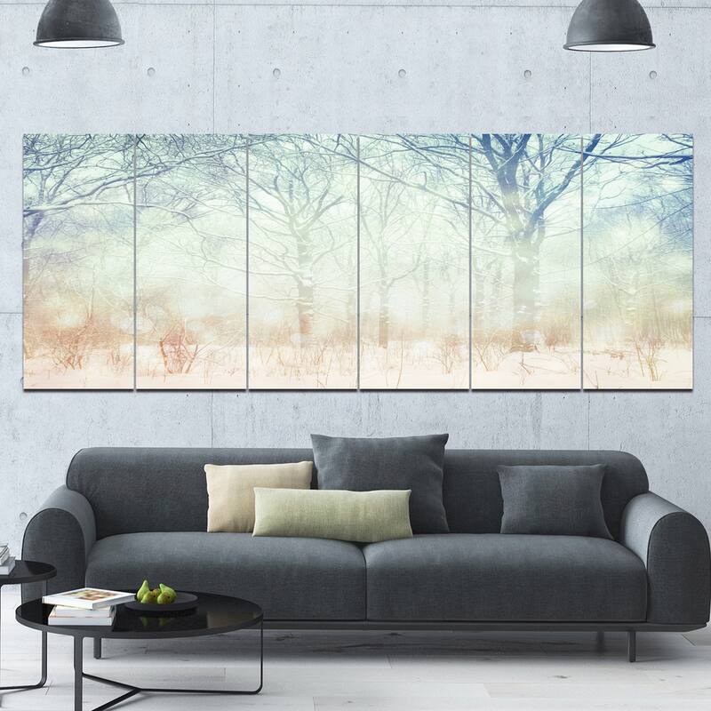 Designart "Winter with Foggy Forest" Landscape Canvas Wall Artwork Print - Multi-color