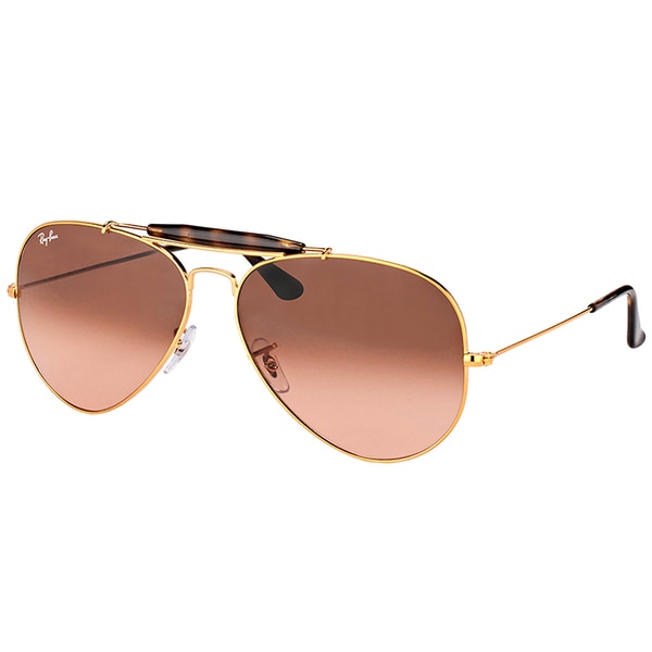 Ray-Ban RB 3029 9001A5 Outdoorsman II Shiny Light Bronze Metal Aviator Sunglasses Pink Gradient Brown Lens
