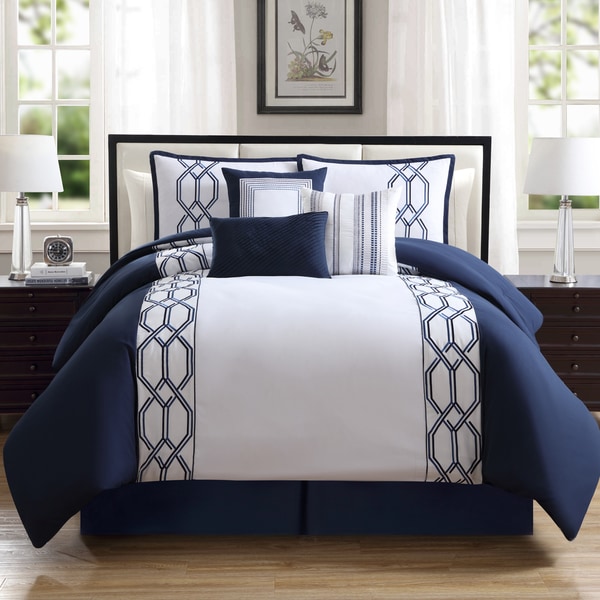 Hamilton Hall Renard Geometric Embroidered 7 Piece Comforter Set
