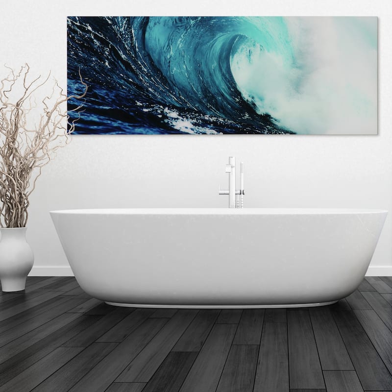 "Blue Wave" Abstract Wall Art Printed on Free Floating Tempered Glass