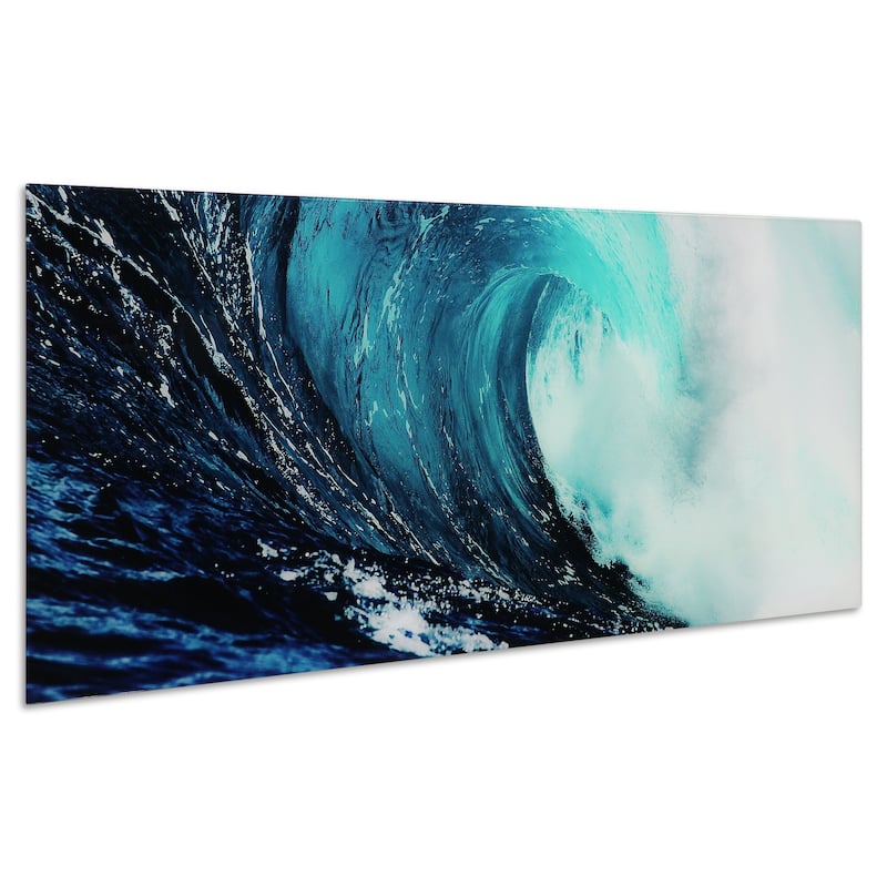 "Blue Wave" Abstract Wall Art Printed on Free Floating Tempered Glass