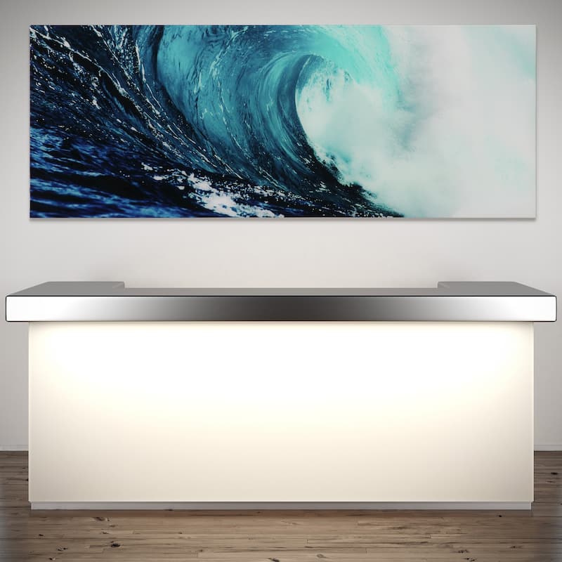 "Blue Wave" Abstract Wall Art Printed on Free Floating Tempered Glass