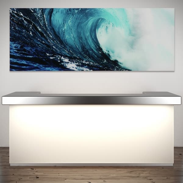 Blue Wave Abstract Wall Art Printed On Free Floating Tempered Glass Overstock 15340278