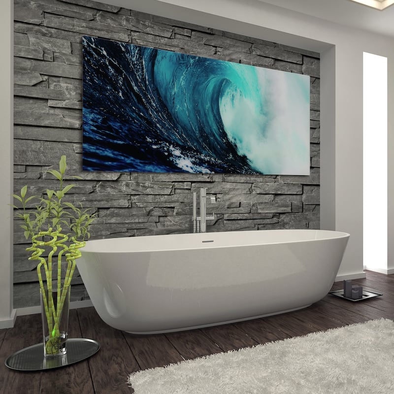 "Blue Wave" Abstract Wall Art Printed on Free Floating Tempered Glass