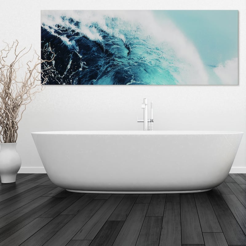 "Blue Wave 1" Graphic Wall Art on Free Floating Tempered Glass Panel