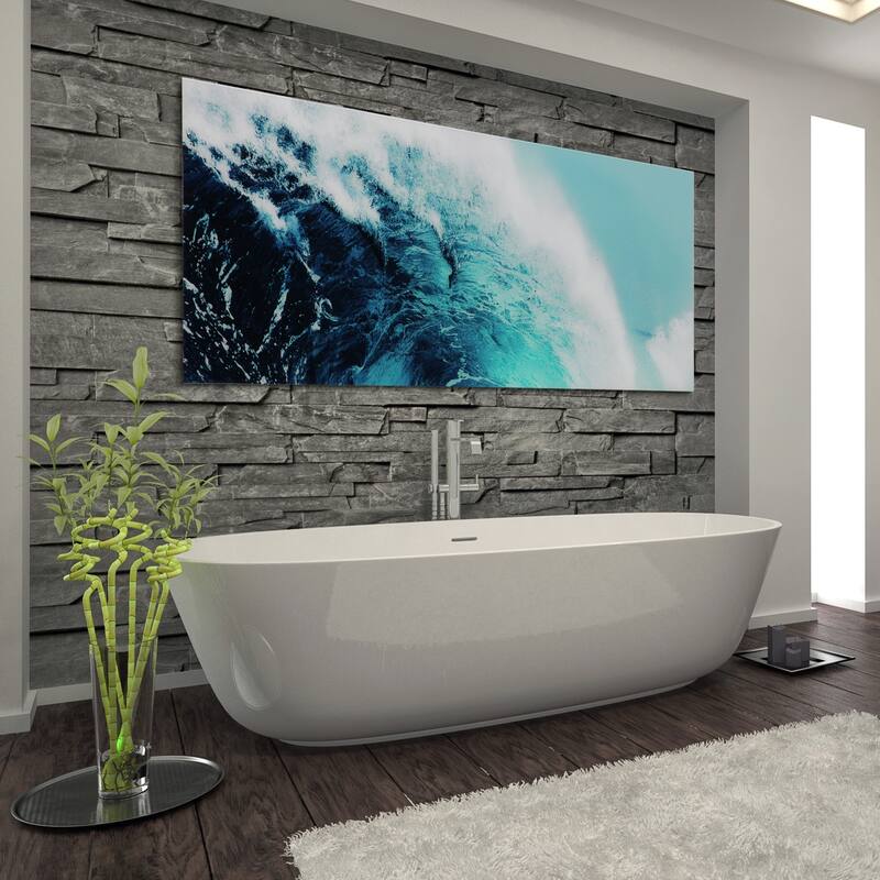 "Blue Wave 1" Graphic Wall Art on Free Floating Tempered Glass Panel
