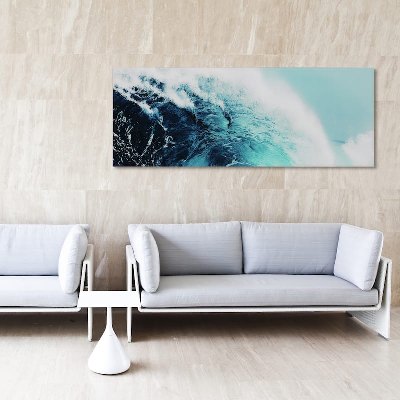 "Blue Wave 1" Graphic Wall Art on Free Floating Tempered Glass Panel